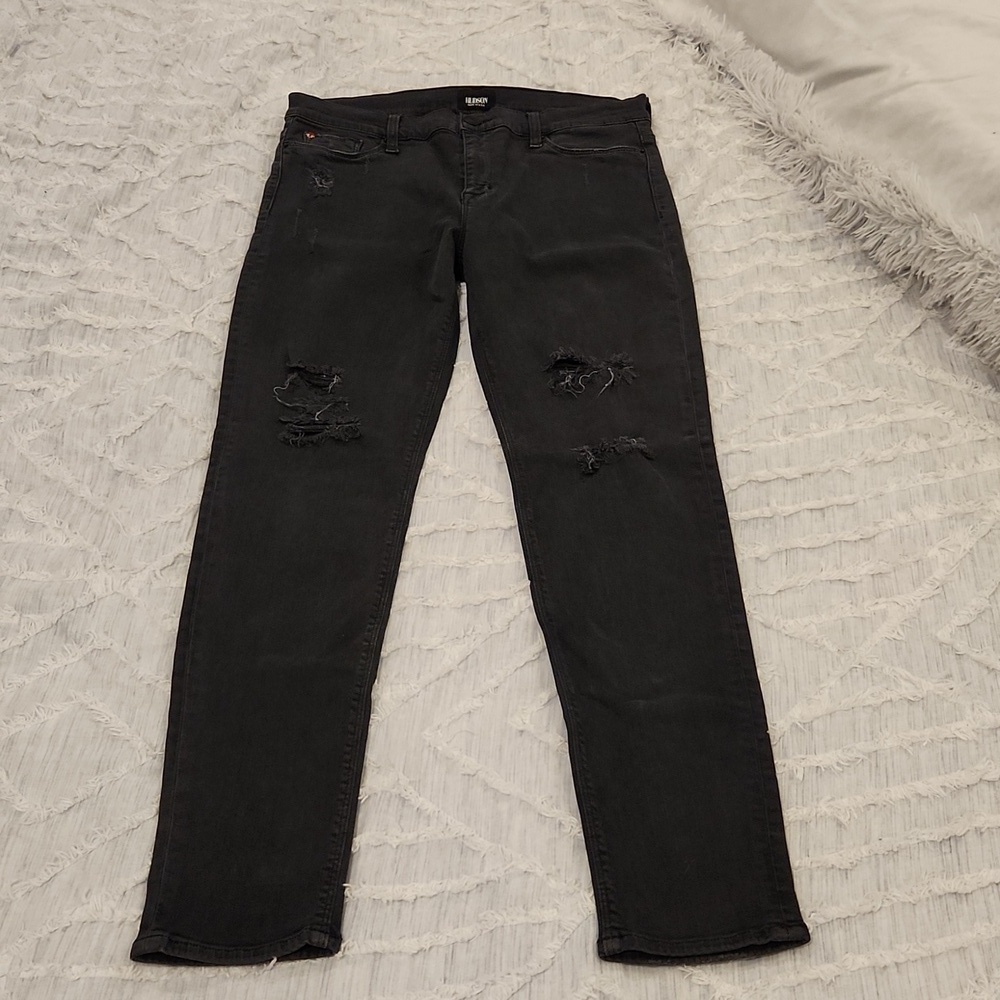 Faded black mid-rise Hudson super skinny, distressed "Nico" jeans size 32!